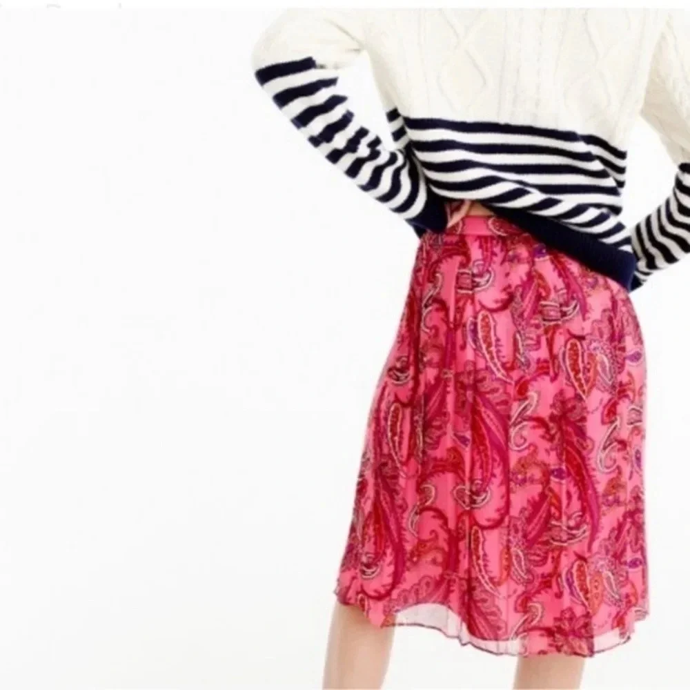 J. Crew | 100% Silk Pink Paisley Chiffon Skirt Size 4 Small S A-Line